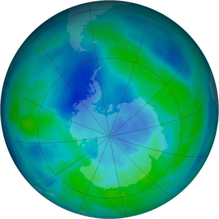 Antarctic ozone map for 21 March 2015